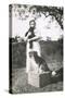 Woman with a Dog and a Cat in a Garden-null-Stretched Canvas