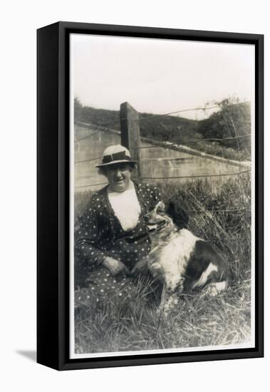 Woman with a Dog in a Field-null-Framed Stretched Canvas