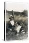 Woman with a Dog in a Field-null-Stretched Canvas
