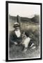 Woman with a Dog in a Field-null-Framed Photographic Print