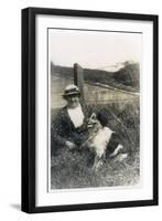 Woman with a Dog in a Field-null-Framed Photographic Print