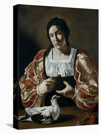 Woman with a Dove, Early 17th Century-Cecco Del Caravaggio-Stretched Canvas