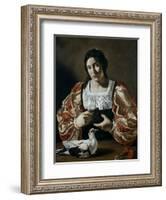 Woman with a Dove, Early 17th Century-Cecco Del Caravaggio-Framed Giclee Print