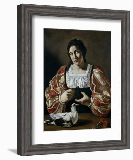 Woman with a Dove, Early 17th Century-Cecco Del Caravaggio-Framed Giclee Print