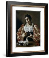 Woman with a Dove, Early 17th Century-Cecco Del Caravaggio-Framed Giclee Print