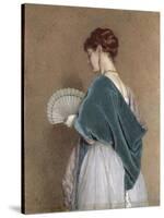 Woman with a Fan, 1871 (Pencil and W/C on Paper)-John Dawson Watson-Stretched Canvas