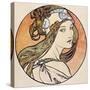 Woman with a Headscarf (W/C on Paper)-Alphonse Mucha-Stretched Canvas