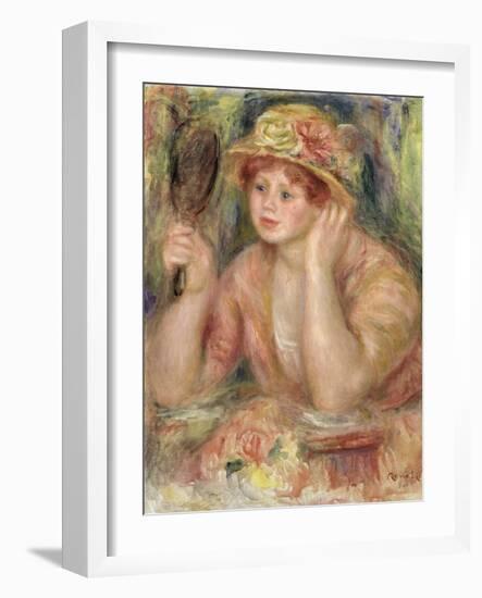 Woman with a Mirror, circa 1915-Pierre-Auguste Renoir-Framed Giclee Print