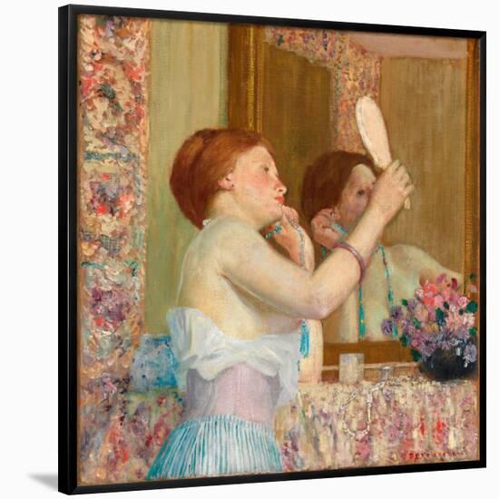Woman with a Mirror (Femme qui se mire).-Frederick Carl Frieseke-Framed Poster