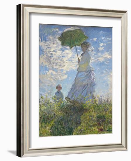 Woman with a Parasol - Madame Monet and Her Son, 1875-Claude Monet-Framed Giclee Print