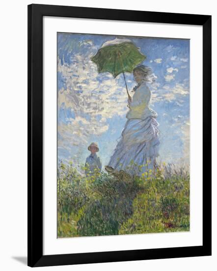 Woman with a Parasol - Madame Monet and Her Son, 1875-Claude Monet-Framed Giclee Print