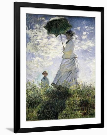 Woman with a Parasol - Madame Monet and Her Son-Claude Monet-Framed Art Print