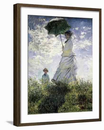 Woman with a Parasol - Madame Monet and Her Son-Claude Monet-Framed Art Print