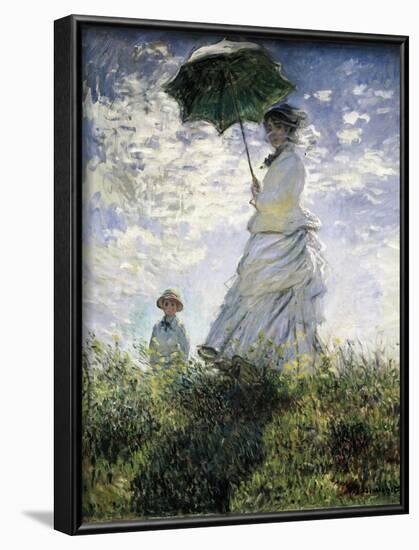 Woman with a Parasol - Madame Monet and Her Son-Claude Monet-Framed Art Print