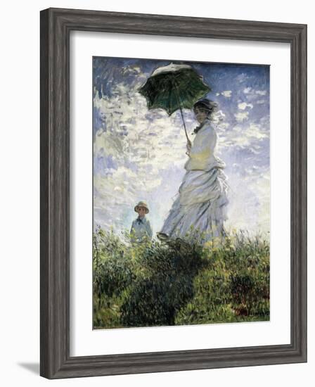 Woman with a Parasol - Madame Monet and Her Son-Claude Monet-Framed Art Print