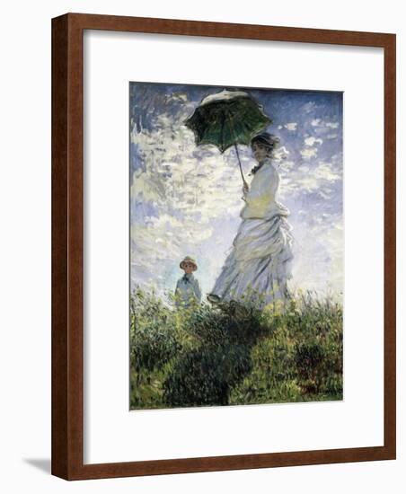 Woman with a Parasol - Madame Monet and Her Son-Claude Monet-Framed Art Print