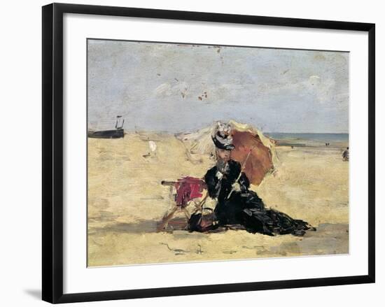 Woman with a Parasol on the Beach, 1880-Eug?ne Boudin-Framed Giclee Print