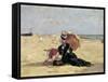 Woman with a Parasol on the Beach, 1880-Eug?ne Boudin-Framed Stretched Canvas