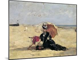 Woman with a Parasol on the Beach, 1880-Eug?ne Boudin-Mounted Giclee Print