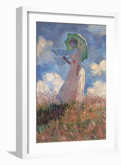 Woman with a Parasol Turned to the Left-Claude Monet-Framed Art Print