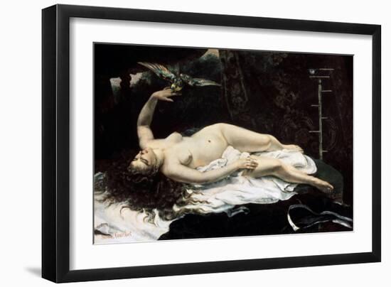 Woman with a Parrot, 1866-Gustave Courbet-Framed Premium Giclee Print
