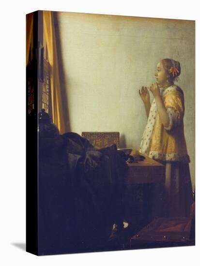 Woman with a Pearl Necklace, 1664-Johannes Vermeer-Stretched Canvas