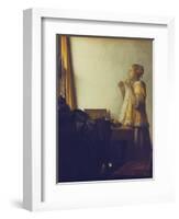 Woman with a Pearl Necklace, 1664-Johannes Vermeer-Framed Giclee Print