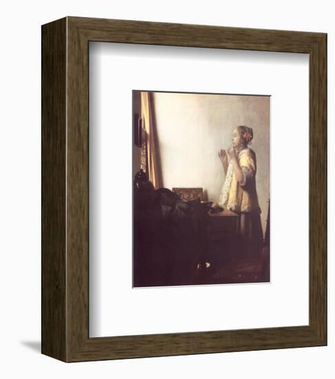 Woman with a Pearl Necklace, c.1664-Johannes Vermeer-Framed Art Print