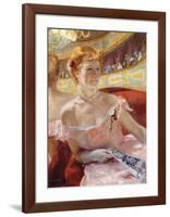 Woman with a Pearl Necklace in a Loge-Mary Stevenson Cassatt-Framed Premium Giclee Print