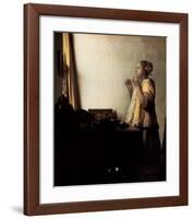 Woman with a Pearl Necklace-Johannes Vermeer-Framed Art Print