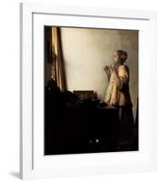 Woman with a Pearl Necklace-Johannes Vermeer-Framed Art Print