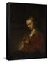 Woman with a Pink, c.1660-Rembrandt van Rijn-Framed Stretched Canvas