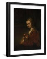 Woman with a Pink, c.1660-Rembrandt van Rijn-Framed Giclee Print