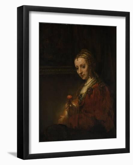 Woman with a Pink, c.1660-Rembrandt van Rijn-Framed Giclee Print