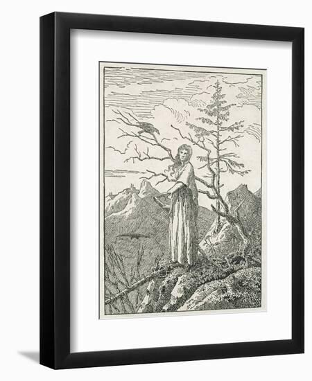 Woman with a Raven, on the Edge of a Precipice-Caspar David Friedrich-Framed Giclee Print