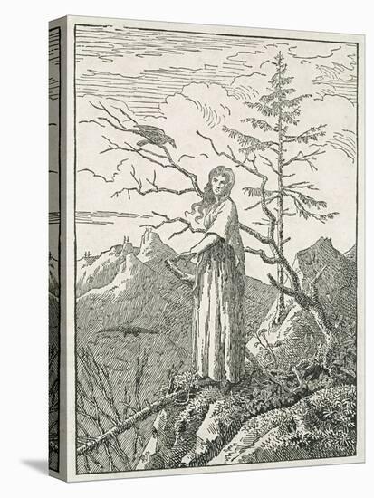 Woman with a Raven, on the Edge of a Precipice-Caspar David Friedrich-Stretched Canvas