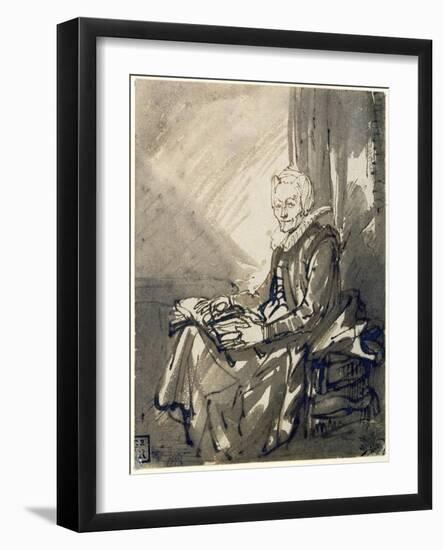 Woman with an Open Book on Her Lap, Ca 1639-Rembrandt van Rijn-Framed Giclee Print