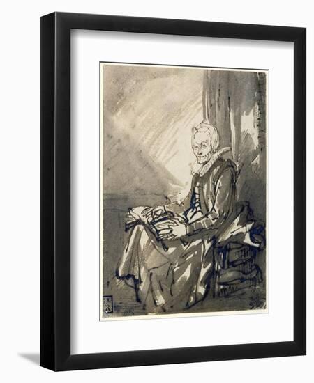 Woman with an Open Book on Her Lap, Ca 1639-Rembrandt van Rijn-Framed Premium Giclee Print