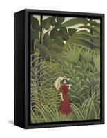 Woman with an Umbrella in an Exotic Forest-Henri Rousseau-Framed Stretched Canvas