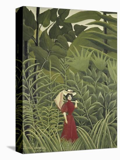 Woman with an Umbrella in an Exotic Forest-Henri Rousseau-Stretched Canvas