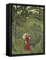 Woman with an Umbrella in an Exotic Forest-Henri Rousseau-Framed Stretched Canvas