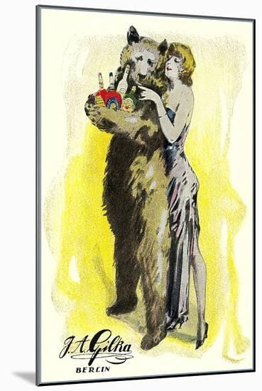 Woman with Bear Carrying Liquor Bottles, Germany-null-Mounted Art Print