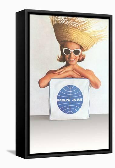 Woman with Big Sunglasses, Straw Hat and Pan Am Bag-null-Framed Stretched Canvas