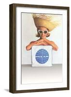 Woman with Big Sunglasses, Straw Hat and Pan Am Bag-null-Framed Art Print