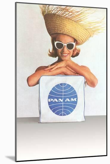 Woman with Big Sunglasses, Straw Hat and Pan Am Bag-null-Mounted Art Print