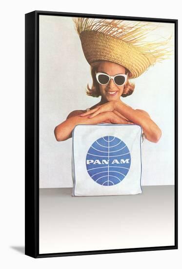 Woman with Big Sunglasses, Straw Hat and Pan Am Bag-null-Framed Stretched Canvas