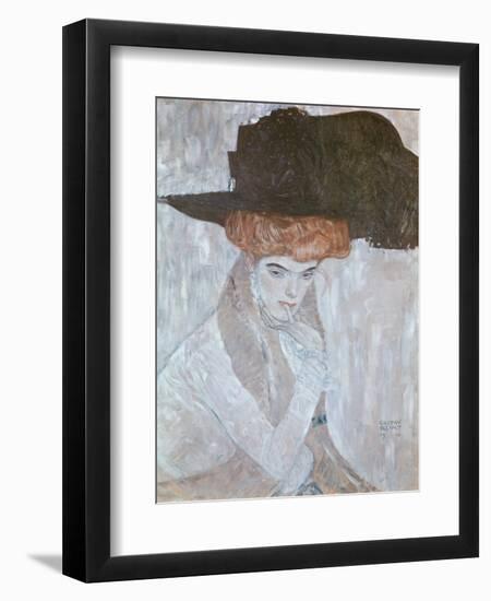 Woman with Black Feather Hat, 1910-Gustav Klimt-Framed Giclee Print