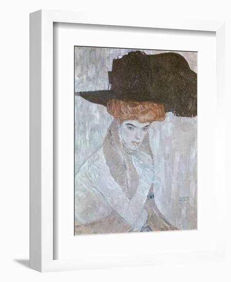 Woman with Black Feather Hat, 1910-Gustav Klimt-Framed Giclee Print