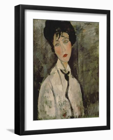 Woman with Black Tie, 1917-Amedeo Modigliani-Framed Premium Giclee Print