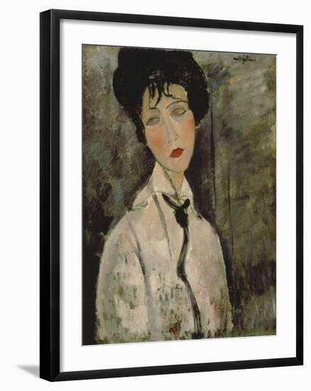 Woman with Black Tie, 1917-Amedeo Modigliani-Framed Giclee Print